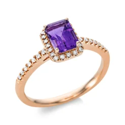 Ring aus 750 Rotgold Amethyst 0,96ct lila 34 Brillanten 0,11ct TW-SI B:8,4mm