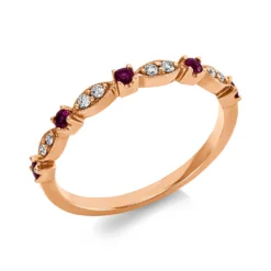 Ring aus 750 Rotgold 5 Rubine 0,16ct rot 8 Brillanten 0,07ct TW-SI B:2,2mm