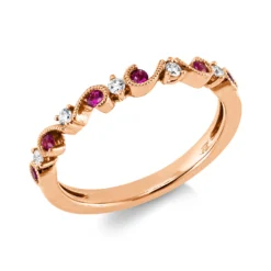 Ring aus 750 Rotgold 6 Rubine 0,14ct rot 5 Brillanten 0,09ct TW-SI B:2,7mm