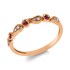 Ring aus 750 Rotgold 3 Rubine 0,04ct rot 8 Brillanten 0,06ct TW-SI B:2,7mm