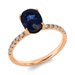 Ring aus 750 Rotgold Saphir 1,86ct blau 14 Brillanten 0,16ct F-SI B:8,2mm