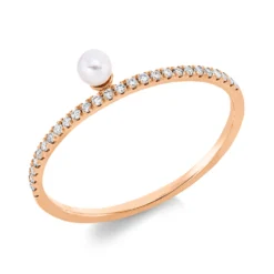 Ring aus 750 Rotgold Süßwasser-Perle 3mm weiß 27 Brillanten 0,09ct TW-SI
