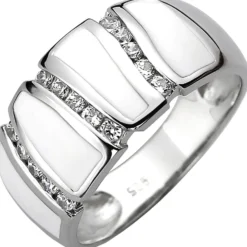 Ring aus 925 Silber mit 15 weißen Zirkonia & Emaille-Einlage weiße Fingerring