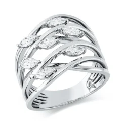 Ring aus 750 Weißgold 7 Diamanten Navette-Schliff 0,93ct TW-VSI B:18,2mm