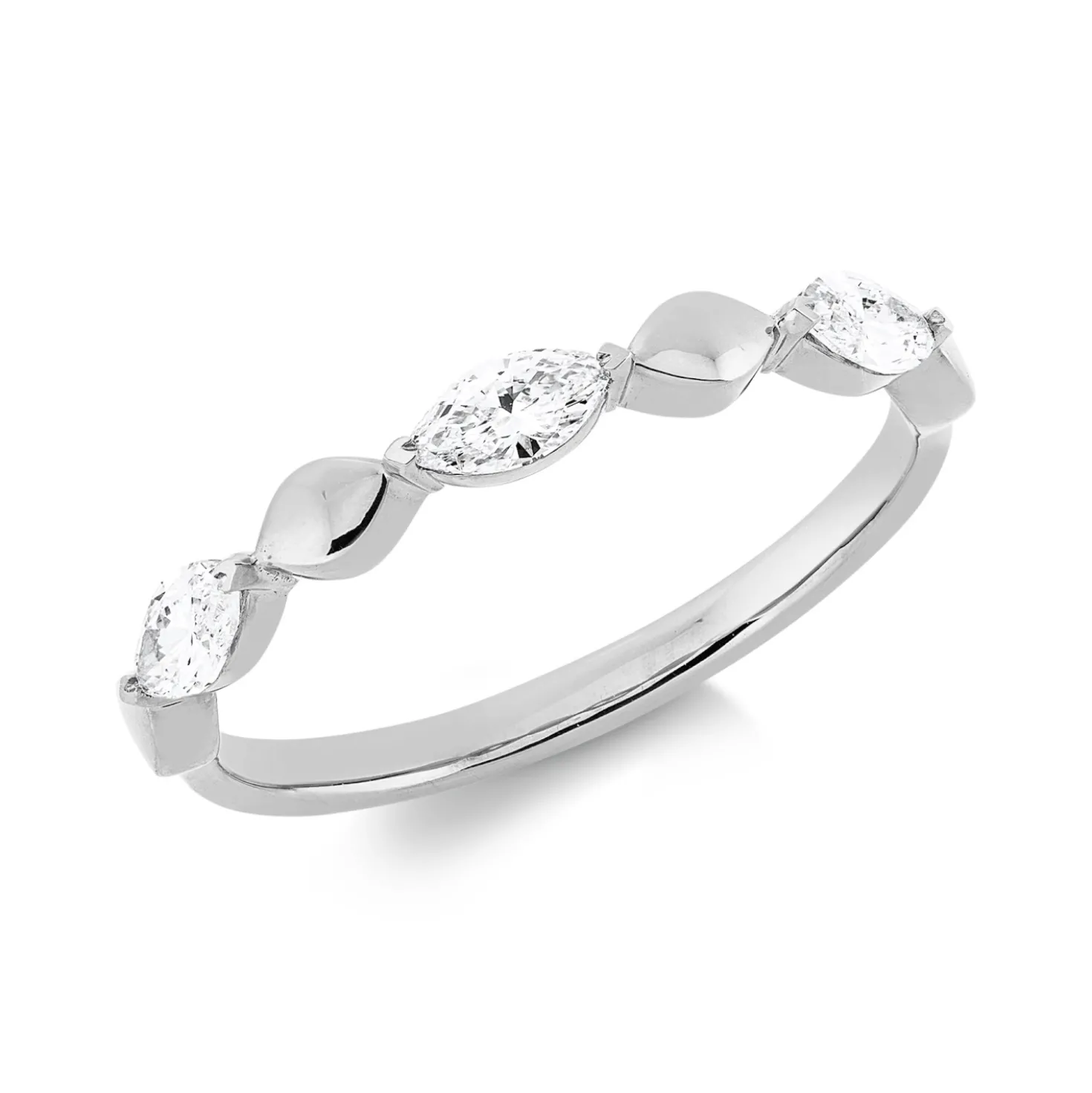 Ring aus 750 Weißgold 3 Diamanten Navette-Schliff 0,45ct TW-SI B:3,7mm