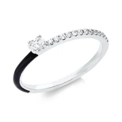 Ring aus 750 Weißgold Emaille 0,05ct schwarz 14 Diamanten 0,17ct B:2,6mm