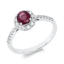 Ring aus 750 Weißgold Rubin 0,72ct rot 24 Brillanten 0,38ct TW-SI B:9,1mm