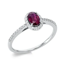 Ring aus 750 Weißgold Rubin 0,54ct rot 32 Brillanten 0,14ct TW-SI B:8,1mm