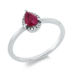 Ring aus 750 Weißgold Rubin 0,45ct rot 15 Diamanten 0,04ct TW-SI B:7,9mm