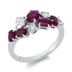 Ring aus 750 Weißgold 5 Rubine 1,68ct rot 4 Diamanten 0,51ct TW-SI B:8,6mm