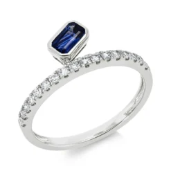 Ring aus 585 Weißgold Saphir 0,33ct blau 17 Brillanten 0,24ct W-SI/PI B:6,8mm