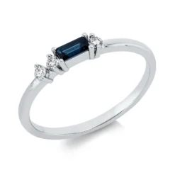 Ring aus 750 Weißgold Saphir 0,18ct blau 3 Brillanten 0,09ct W-SI B:2,7mm