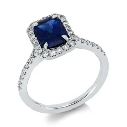 Ring aus 750 Weißgold Saphir 2,05ct blau 36 Brillanten 0,34ct TW-VSI B:11,5mm