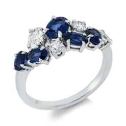 Ring aus 750 Weißgold 5 Saphire 1,68ct blau 4 Diamanten 0,48ct TW-SI B:8,5mm