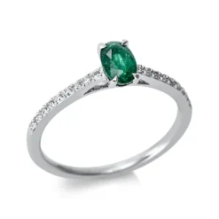 Ring aus 750 Weißgold Smaragd 0,38ct grün 18 Brillanten 0,12ct TW-SI B:6mm