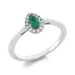 Ring aus 750 Weißgold Smaragd 0,2ct grün 14 Brillanten 0,09ct TW-SI B:8,2mm