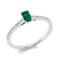 Ring aus 750 Weißgold Smaragd 0,3ct grün 20 Brillanten 0,13ct TW-SI B:5,5mm