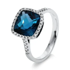 Ring aus 750 Weißgold Topas 4ct London Blue 40 Brillanten 0,21ct TW-SI B:9mm