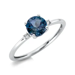 Ring aus 750 Weißgold Topas 1,02ct London Blue 2 Brillanten 0,03ct TW-SI B:5,7mm