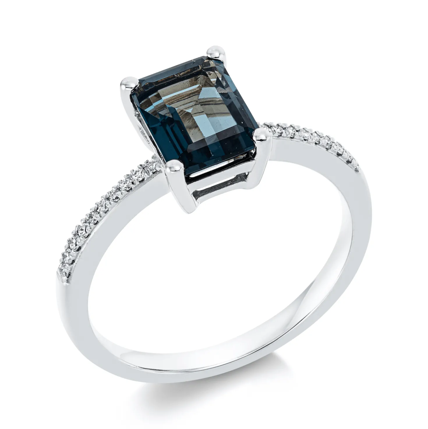 Ring aus 750 Weißgold Topas 1,86ct London Blue 20 Brillanten 0,07ct TW-SI B:8,5mm