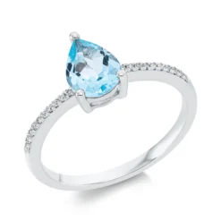 Ring aus 750 Weißgold Topas 1,23ct skyblue 20 Brillanten 0,08ct TW-SI B:8,7mm