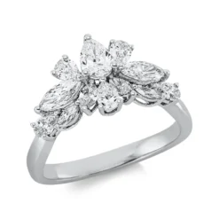 Ring Blume aus 750 Gold Weißgold 12 Diamanten 1,48ct TW-SI B:18,6mm