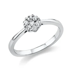 Ring Blume aus 750 Weißgold 6 Brillanten 0,2ct TW-SI 1 Brillant 0,06ct TW-SI Ø6mm
