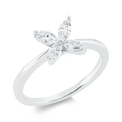 Ring Blume aus 750 Weißgold 4 Diamanten Navette-Schliff 0,45ct TW-VSI/SI B:7,8mm