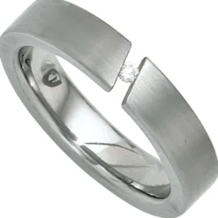 Ring Damenring aus Edelstahl mattiert mit Diamant 0.03Ct W/SI Brillant schlicht