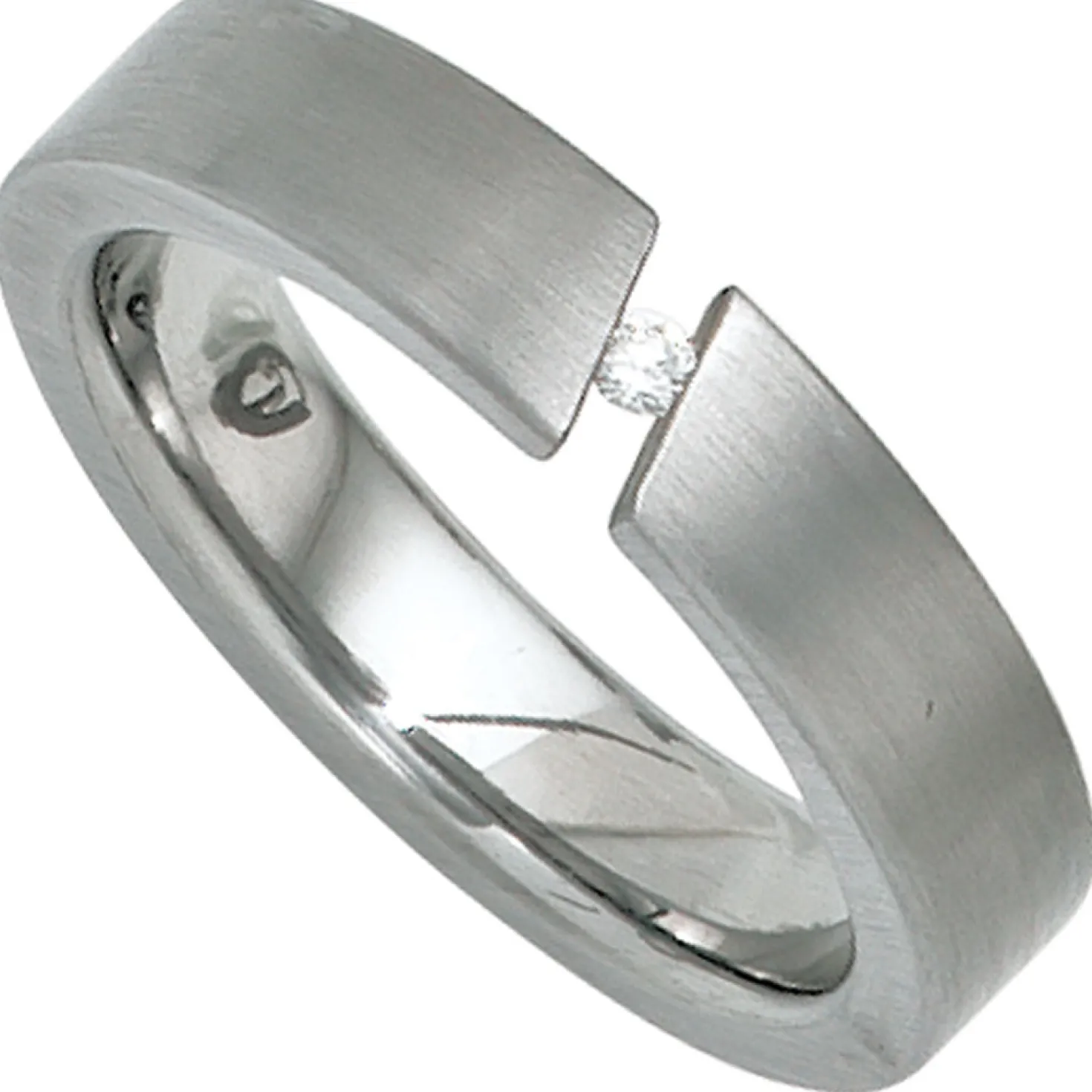 Ring Damenring aus Edelstahl mattiert mit Diamant 0.03Ct W/SI Brillant schlicht
