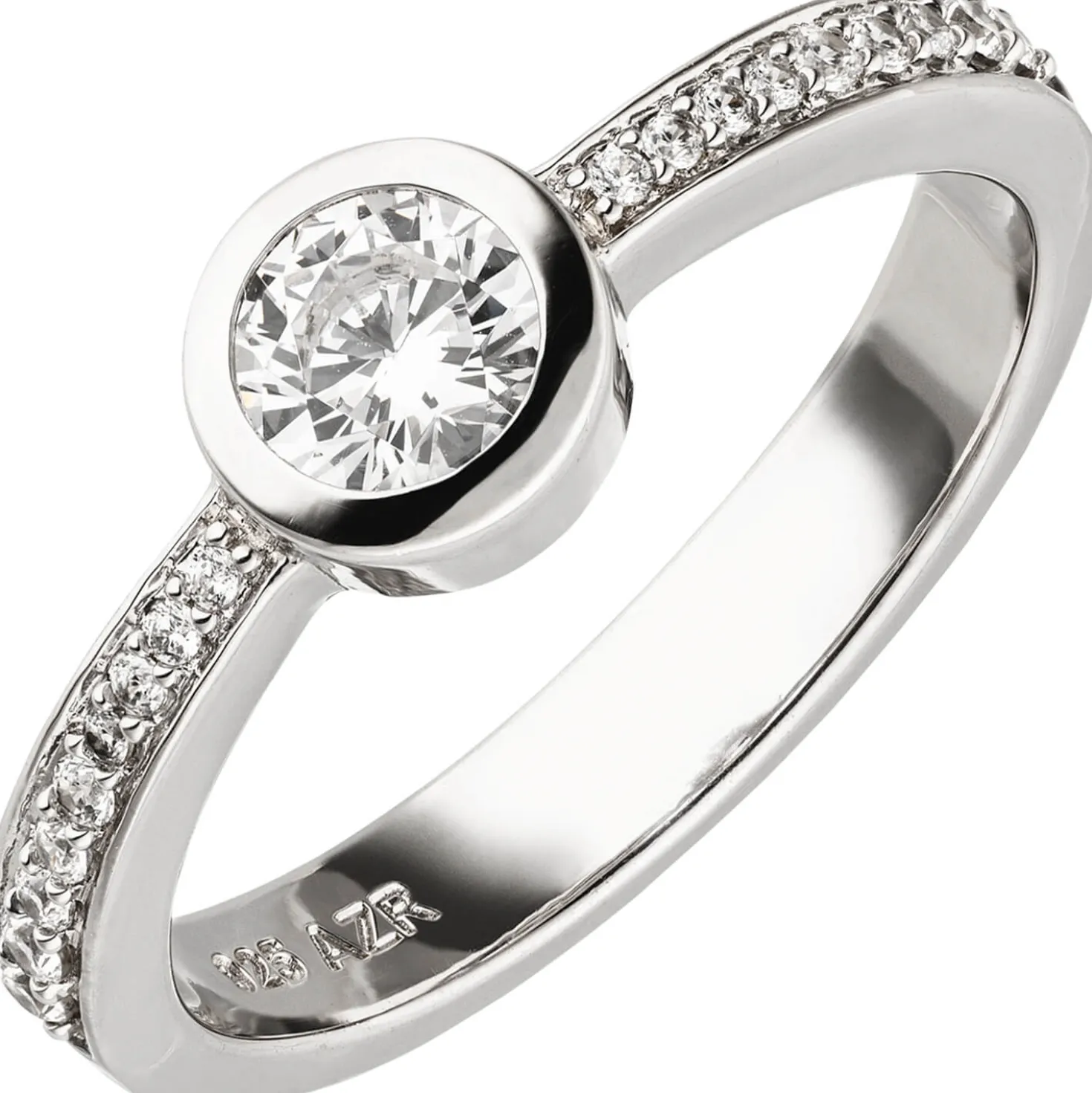 Ring Damenring aus 925 Silber rhodiniert mit 19 Zirkonia Breite 6,8mm Silberring