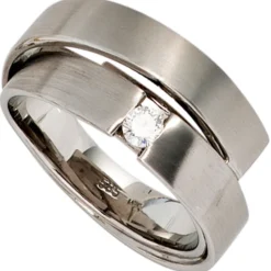 Ring Damenring Diamant 0.12Ct Brillant 585 Gold Weißgold mattiert Damen