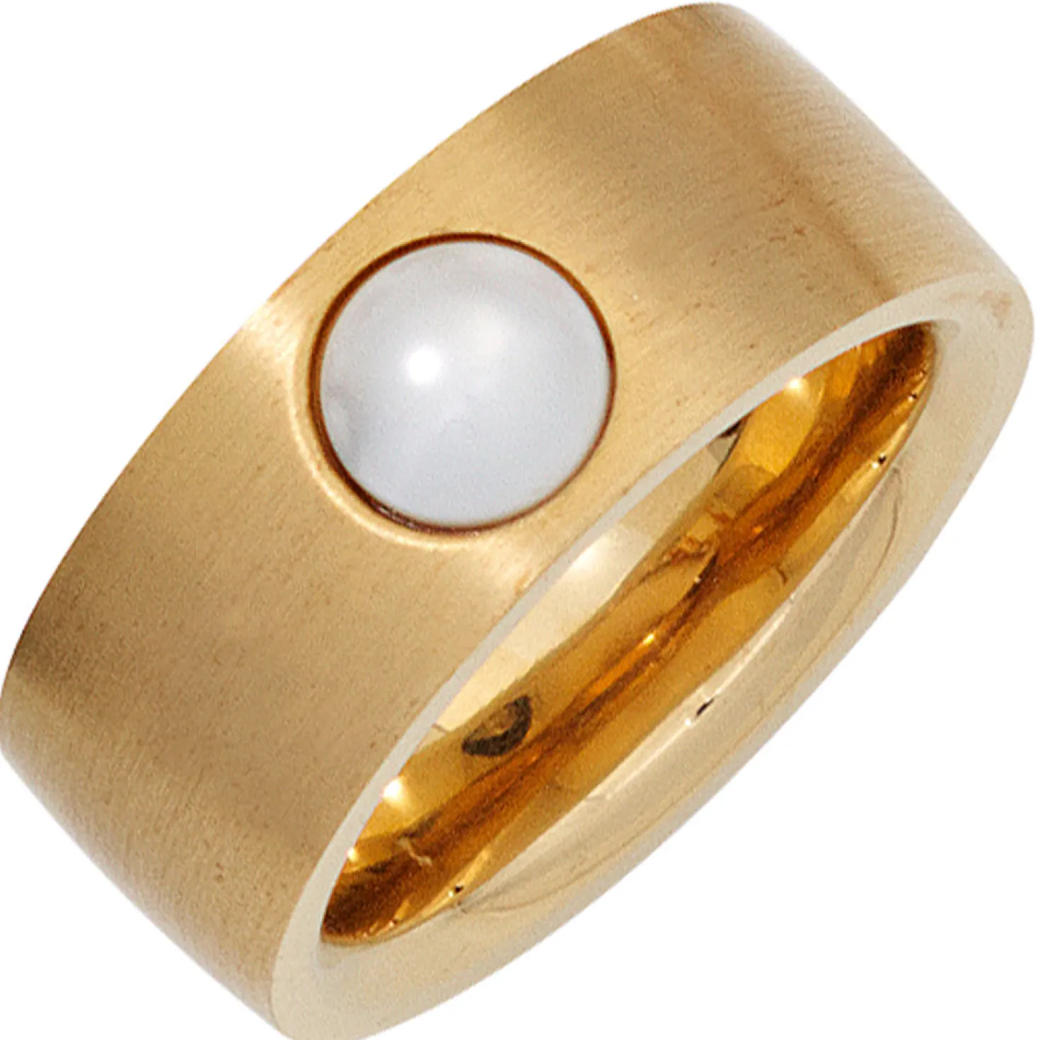 Ring Damenring Edelstahl Süßwasser Perle goldfarbene PVD-Beschichtung