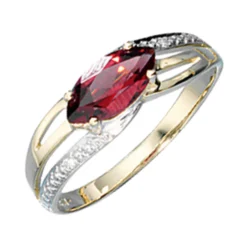 Ring Damenring Granat Diamanten 0.01Ct W/P1 Brillanten 585 Gold Gelbgold