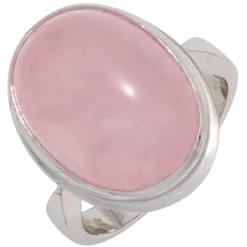 Ring Damenring mit Edelstein Rosenquarz oval 925 Silber schlicht