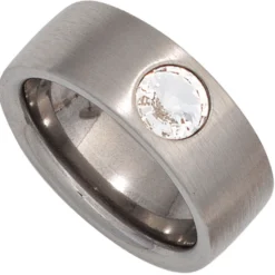 Ring Damenring mit Swarovski-Element, Solitär Edelstahl mattiert