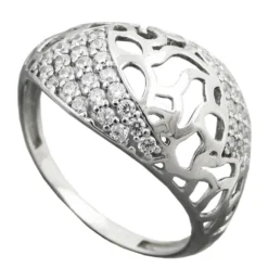 Ring Damenring mit vielen weißen Zirkonia gewölbt 925 Silber