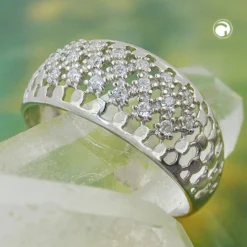 Ring Damenring mit weißen Zirkonia Netz gewölbt 925 Silber