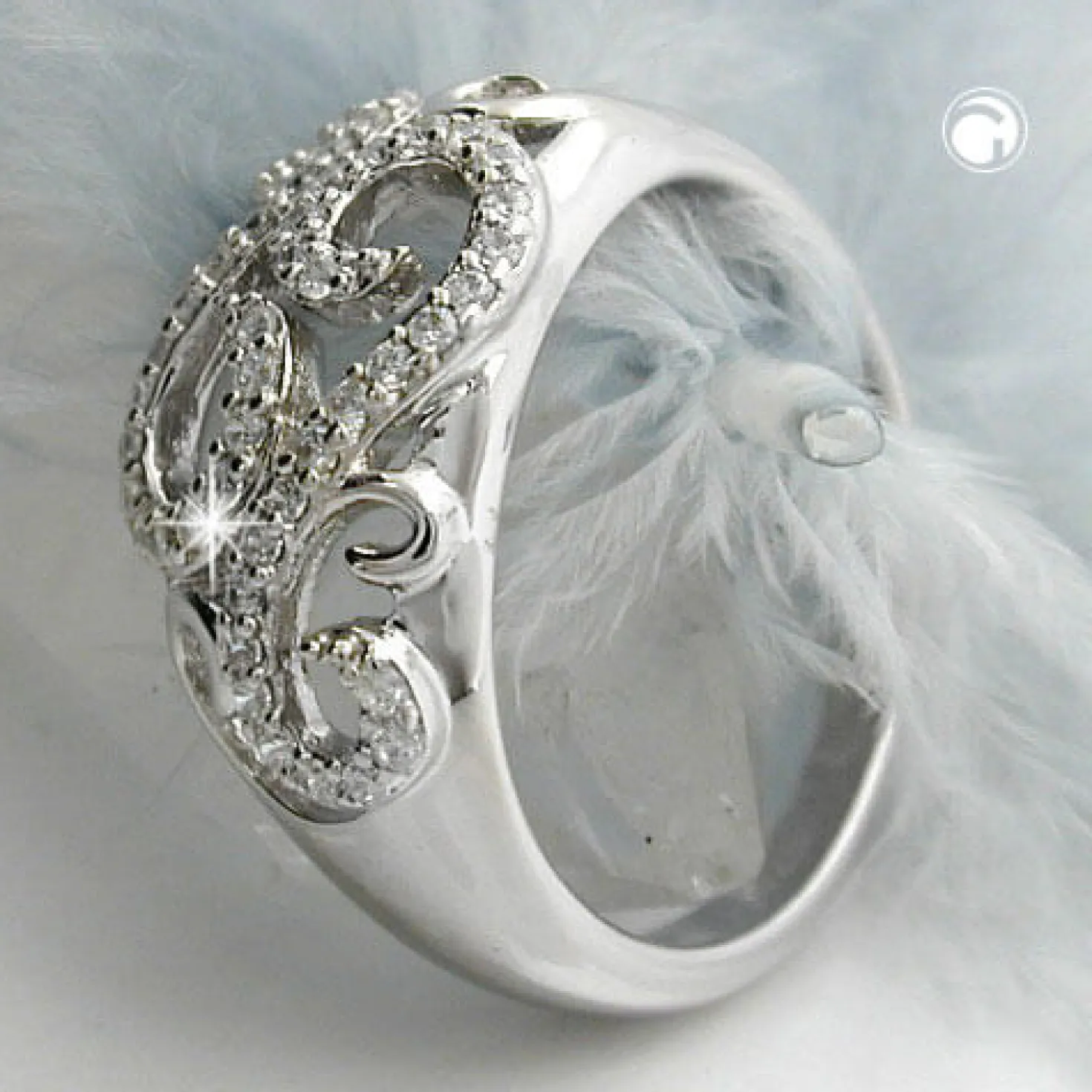 Ring Damenring mit weißen Zirkonia auf dem Muster 925 Silber