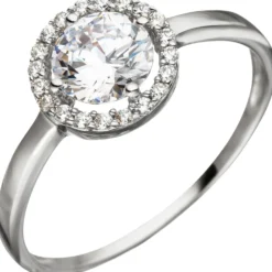Ring Damenring mit 21 Zirkonia weiß, 333 Gold Weißgold Fingerring Goldring
