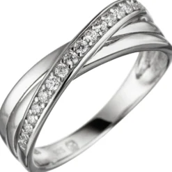 Ring Damenring mit Zirkonia weiß 925 Silber überkreuzt dreireihig Fingerring