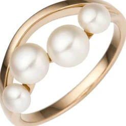 Ring Damenring Perlenring Fingerschmuck mit Süßwasserperlen 585 Rotgold Rosegold