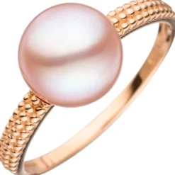 Ring Damenring Perlenring mit Süßwasser-Zuchtperle rosa, 585 Gold Rotgold, Damen