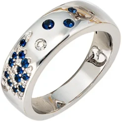Ring Damenring Safire & Diamant 0.1Ct W/SI Brillanten 585 Weißgold Gold Damen