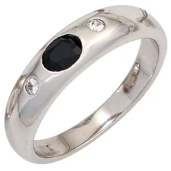 Ring Damenring Saphir blau Safir oval Zirkonia weiß 925 Silber schlicht