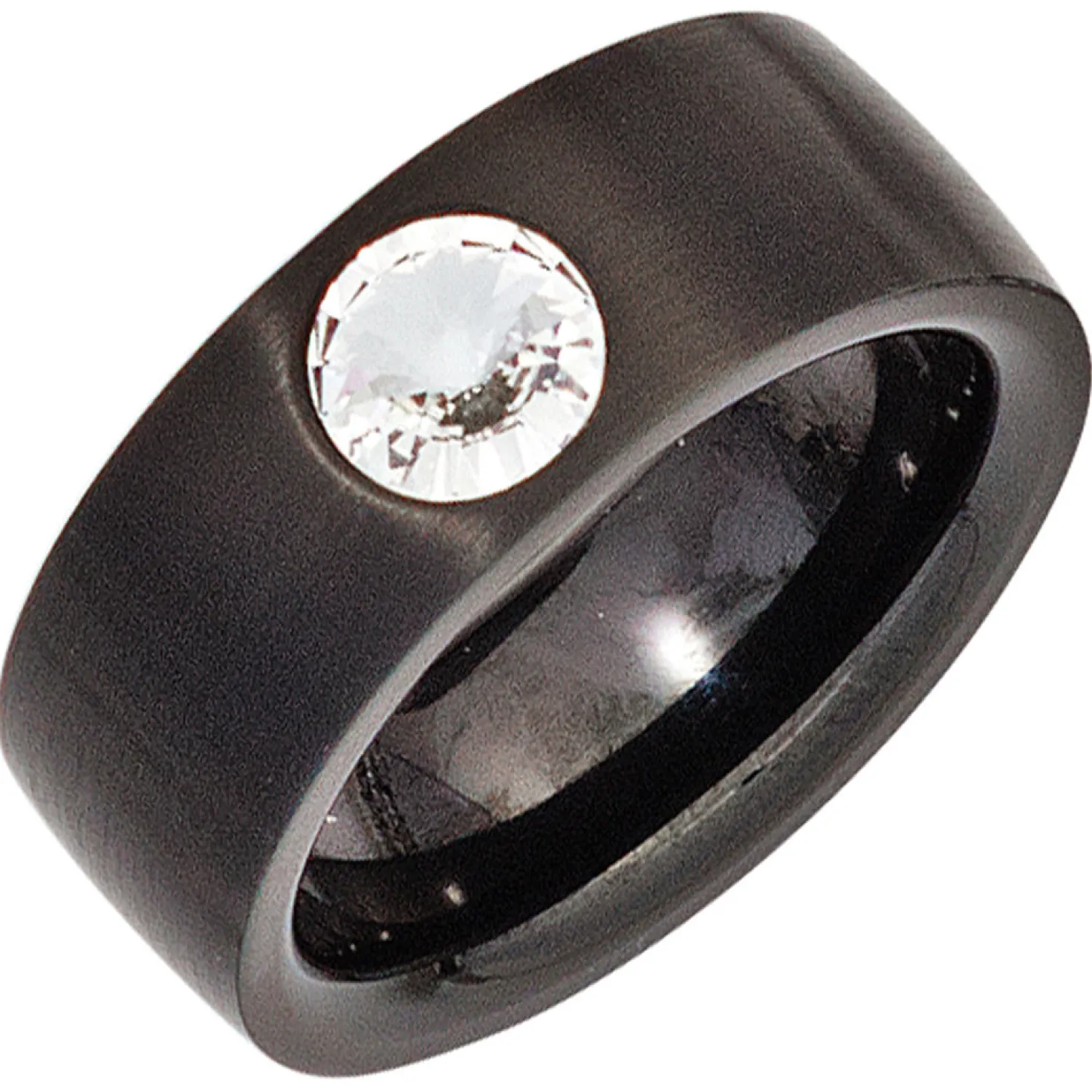Ring Damenring schwarz mit Swarovski-Element weiß Solitär Edelstahl