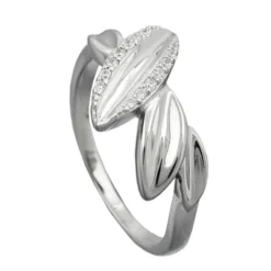 Ring Damenring spitzovale Blätter mit weißen Zirkonia 925 Silber