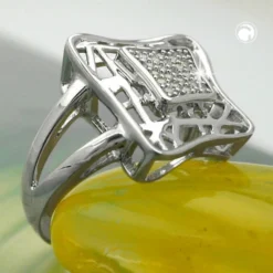Ring Damenring Viereck mit Zirkonia weiß 925 Silber