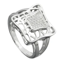 Ring Damenring Viereck mit Zirkonia weiß 925 Silber