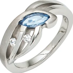 Ring Damenring Zirkonia blau & weiß 925 Silber rhodiniert teilmattiert